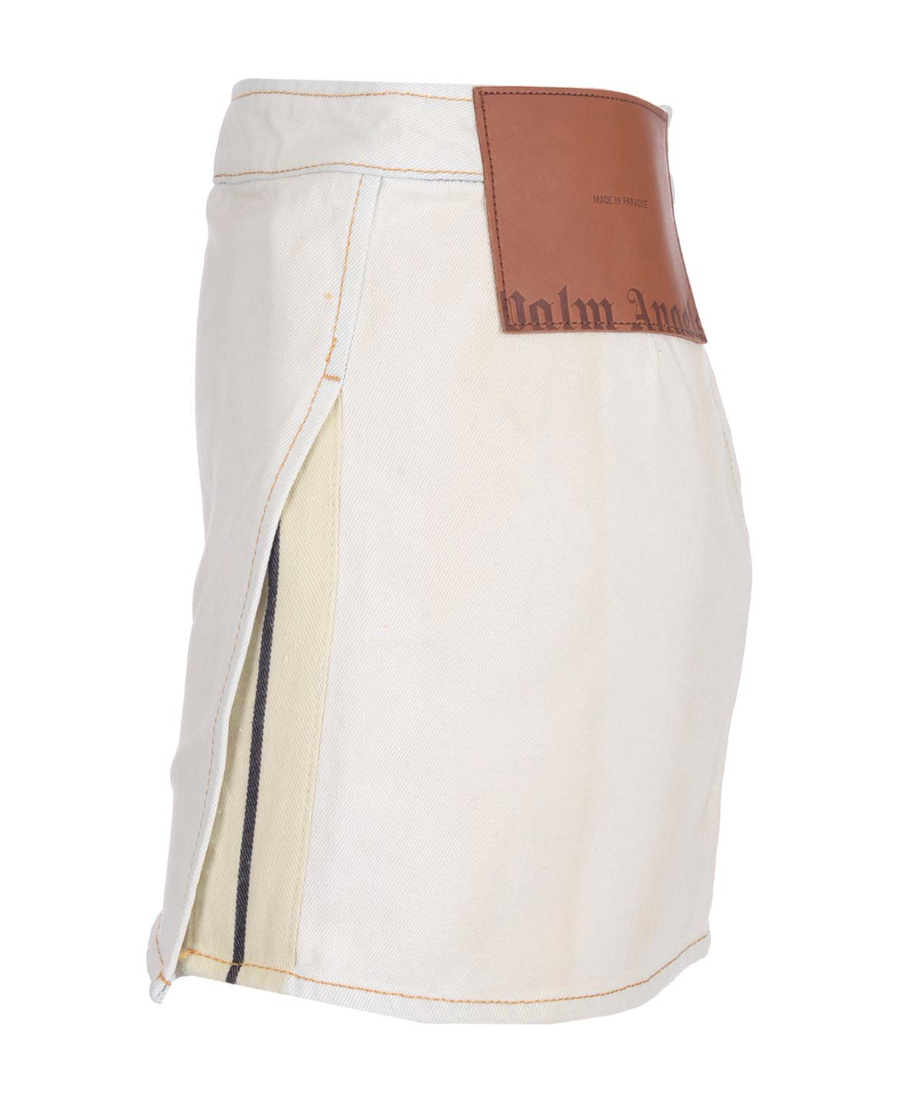 Shop Palm Angels Bull Denim Miniskirt In White