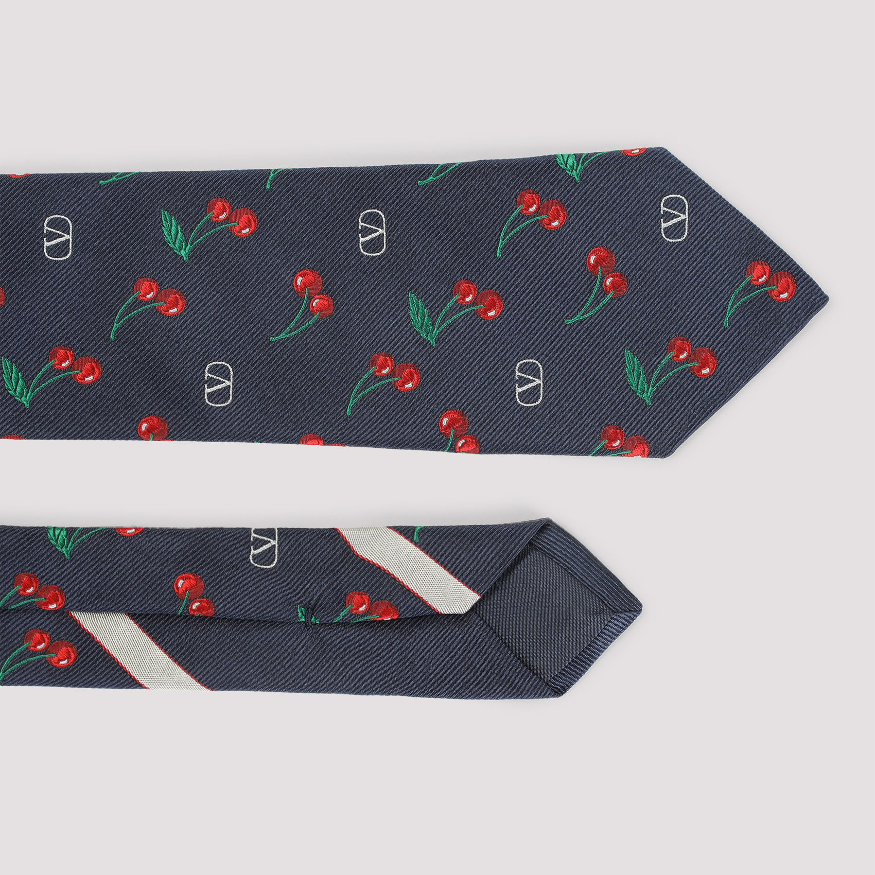 Valentino Adjustable Cherry Pattern Silk Tie In Blue