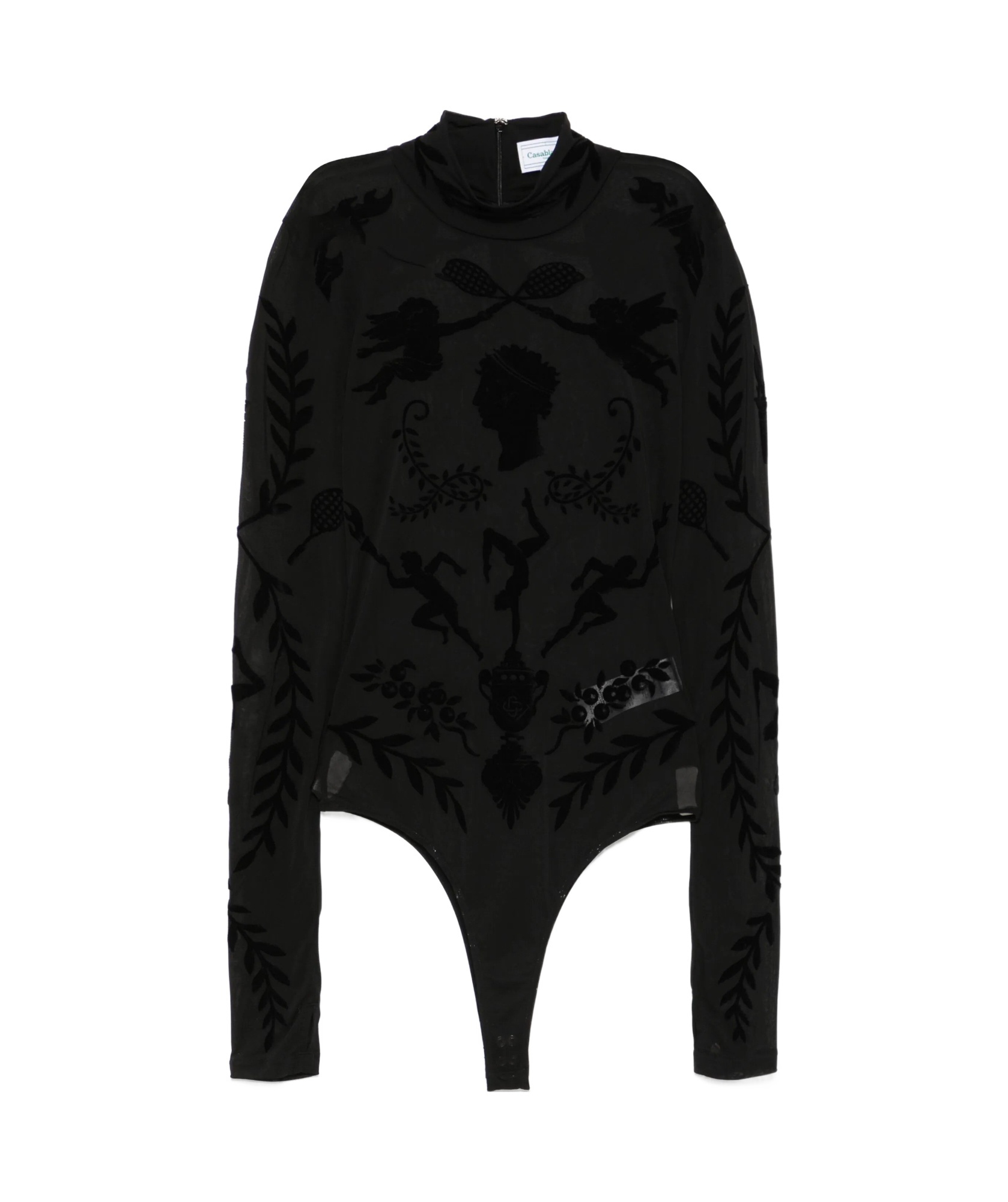 Casablanca Devore Thong Bodysuit Black In Black