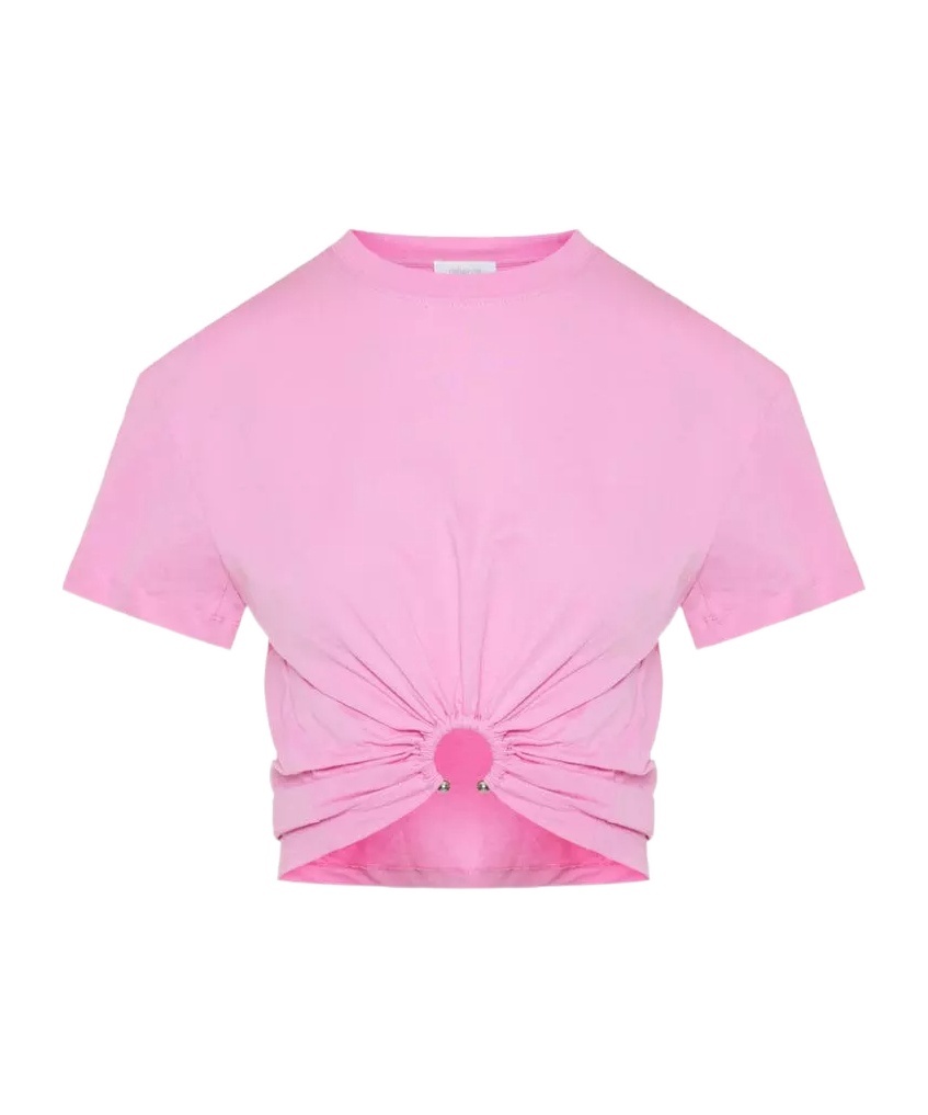 Rabanne Gathered Cotton Jersey T-shirt In Pink