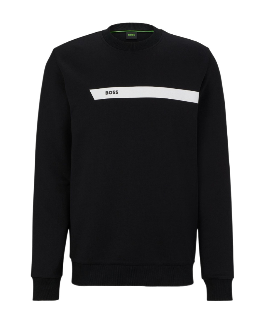 Hugo Boss Cotton-blend Sweatshirt With Graphic Logo Stripe In Black