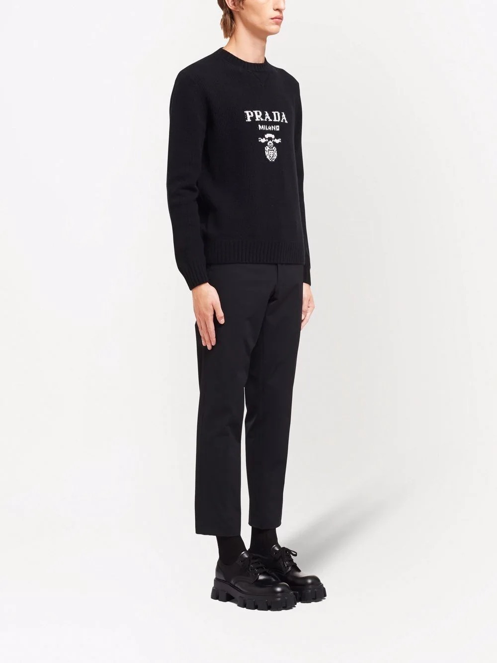 Shop Prada Wool And Cashmere Crew-neck Sweater In Black