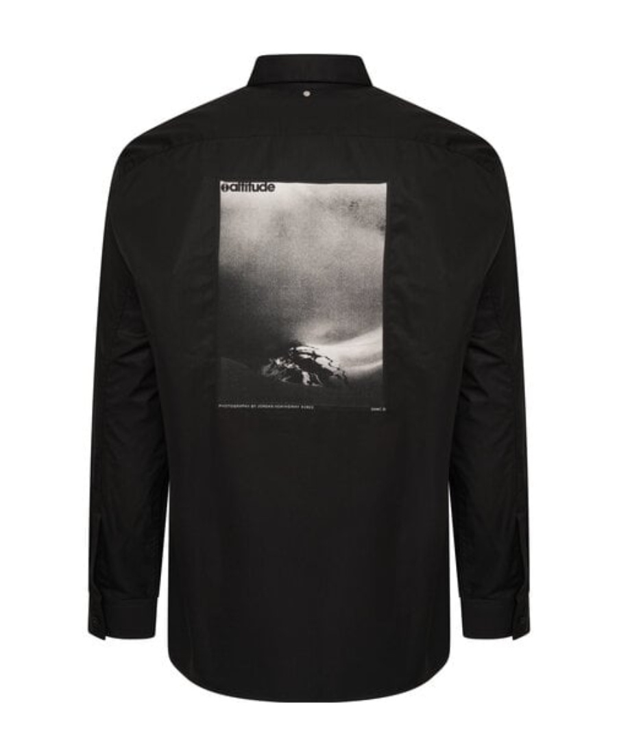 Oamc Embroidered-logo Long-sleeve Shirt In Black