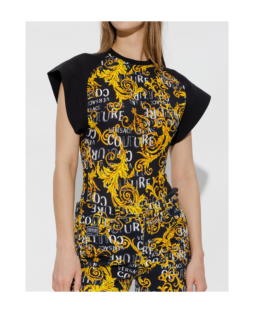 Versace Jeans Logo-print Bodysuit In Black