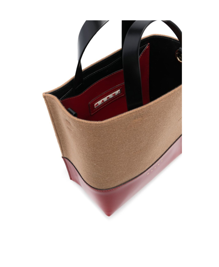 Marni Two-tone Logo Tote Bag In Brown
