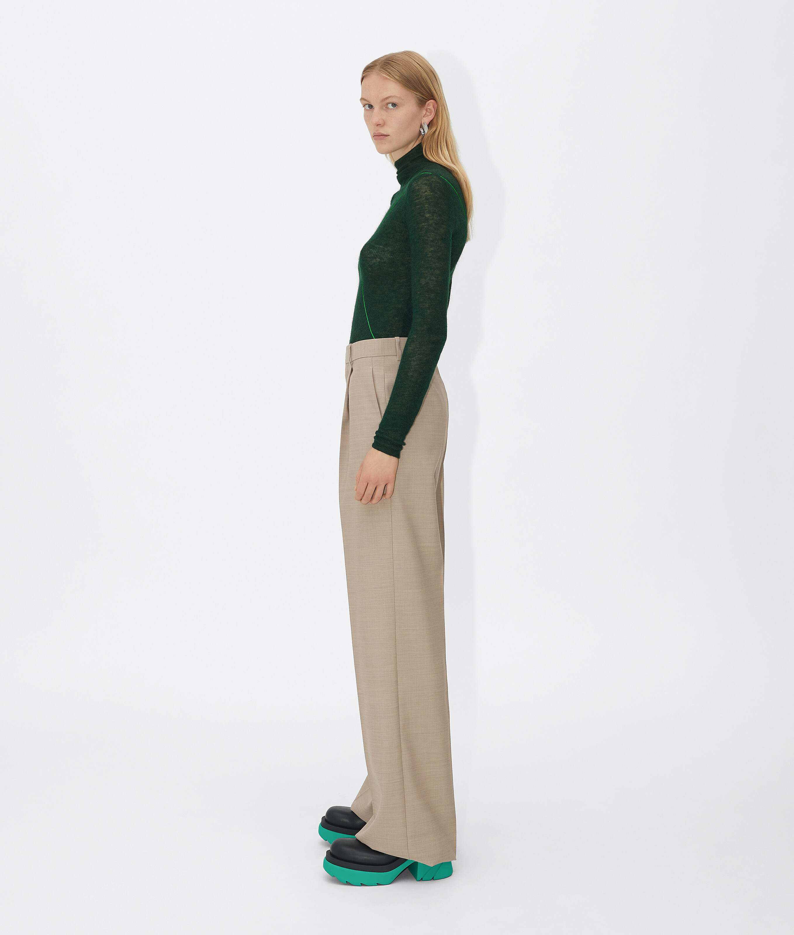 Bottega Veneta Stripe Detail Roll Neck Jumper In Green