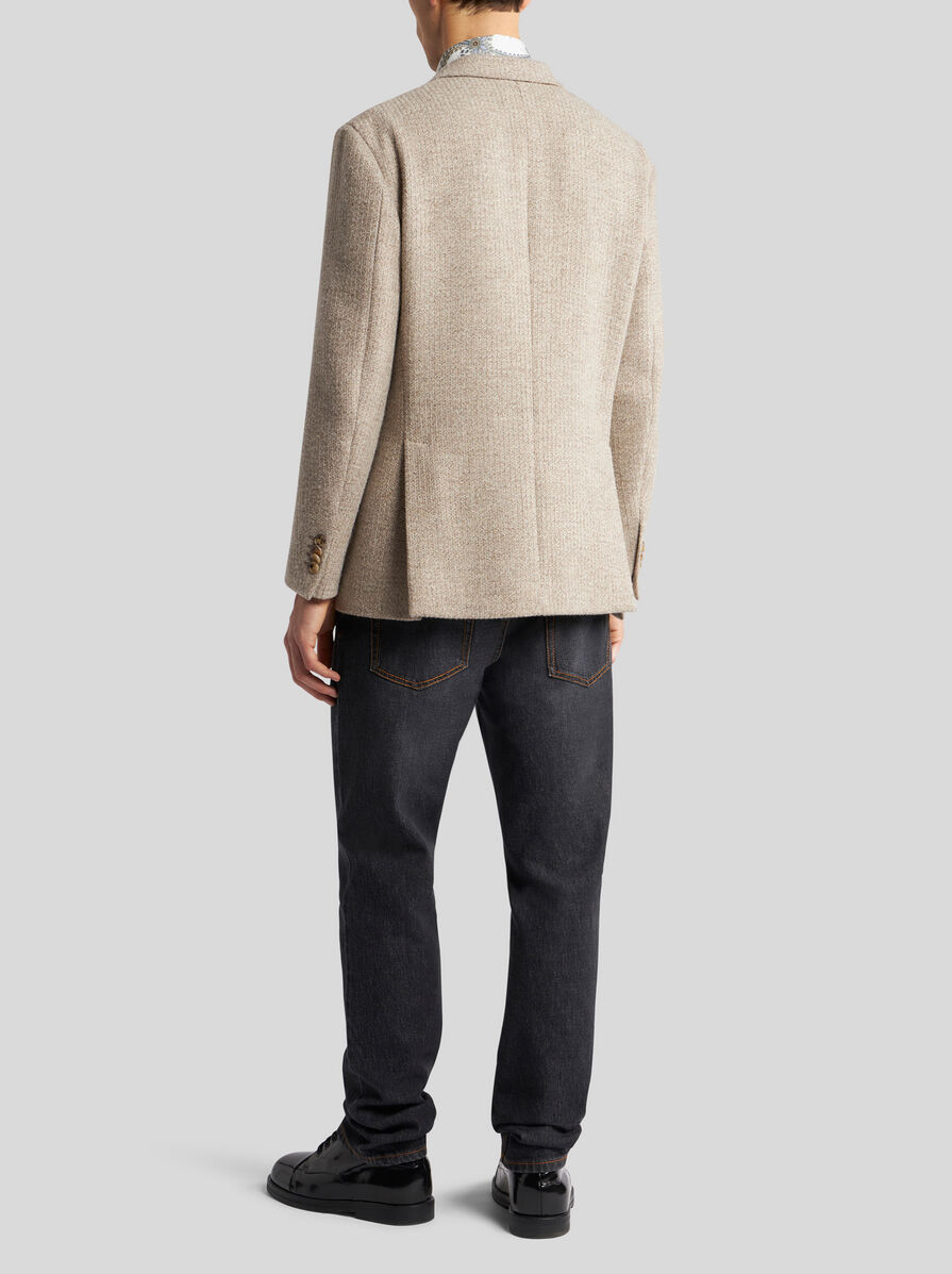 Etro Double Breasted Wool Blazer In Nude