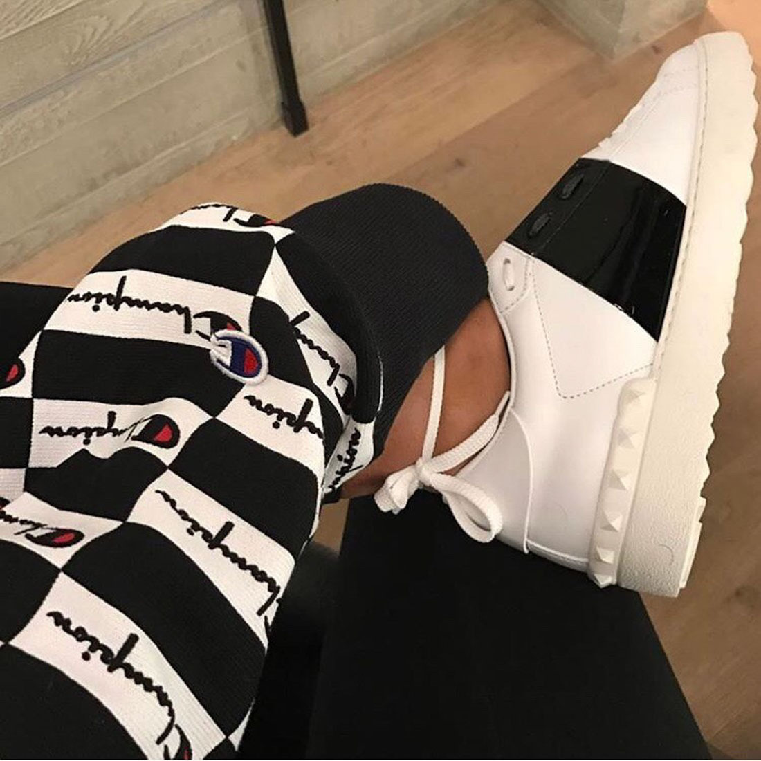 Valentino Open Sneaker With Contrasting Panel And Studded Heel In White