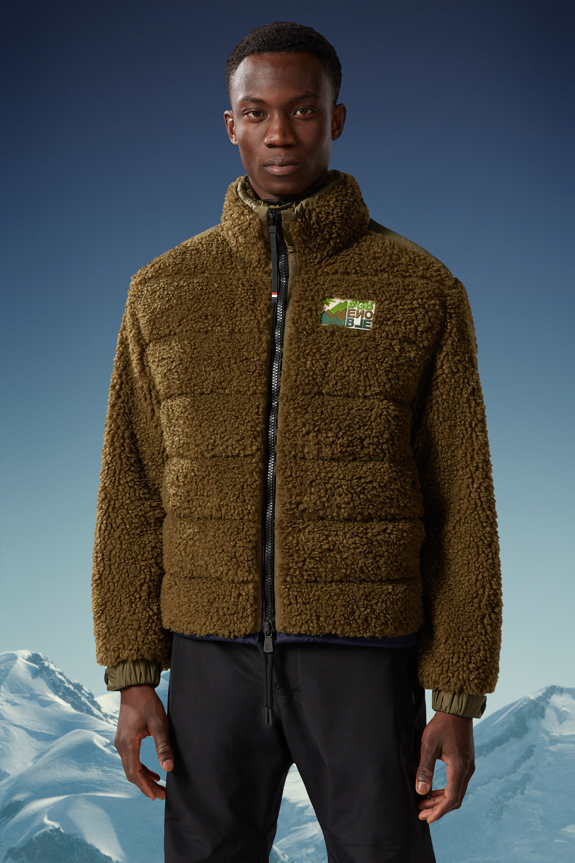 Moncler Padded Teddy Zip-up Sweatshirt In Brown