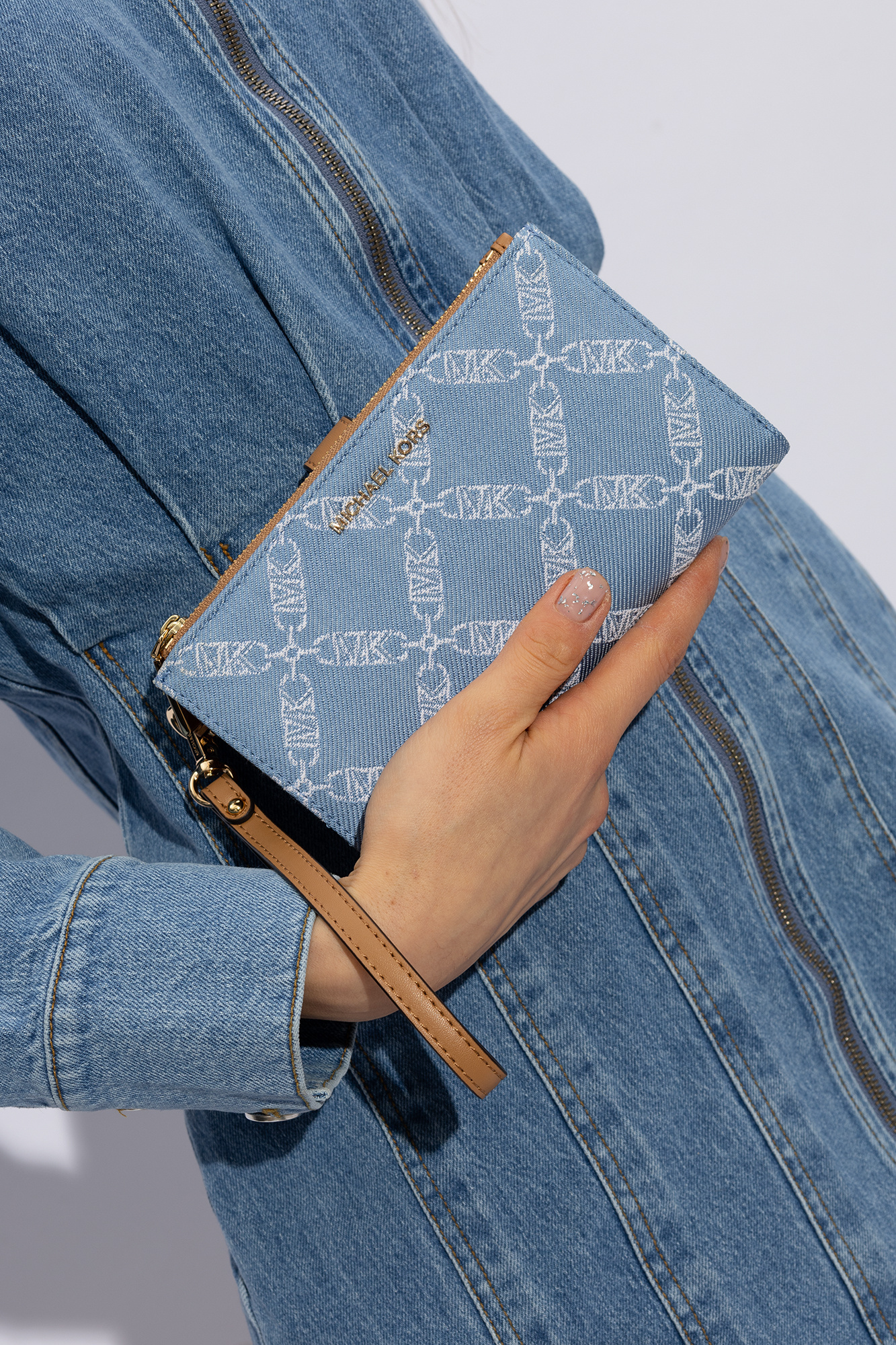 Michael Michael Kors Monogram-jacquard Denim Wallet In Blue
