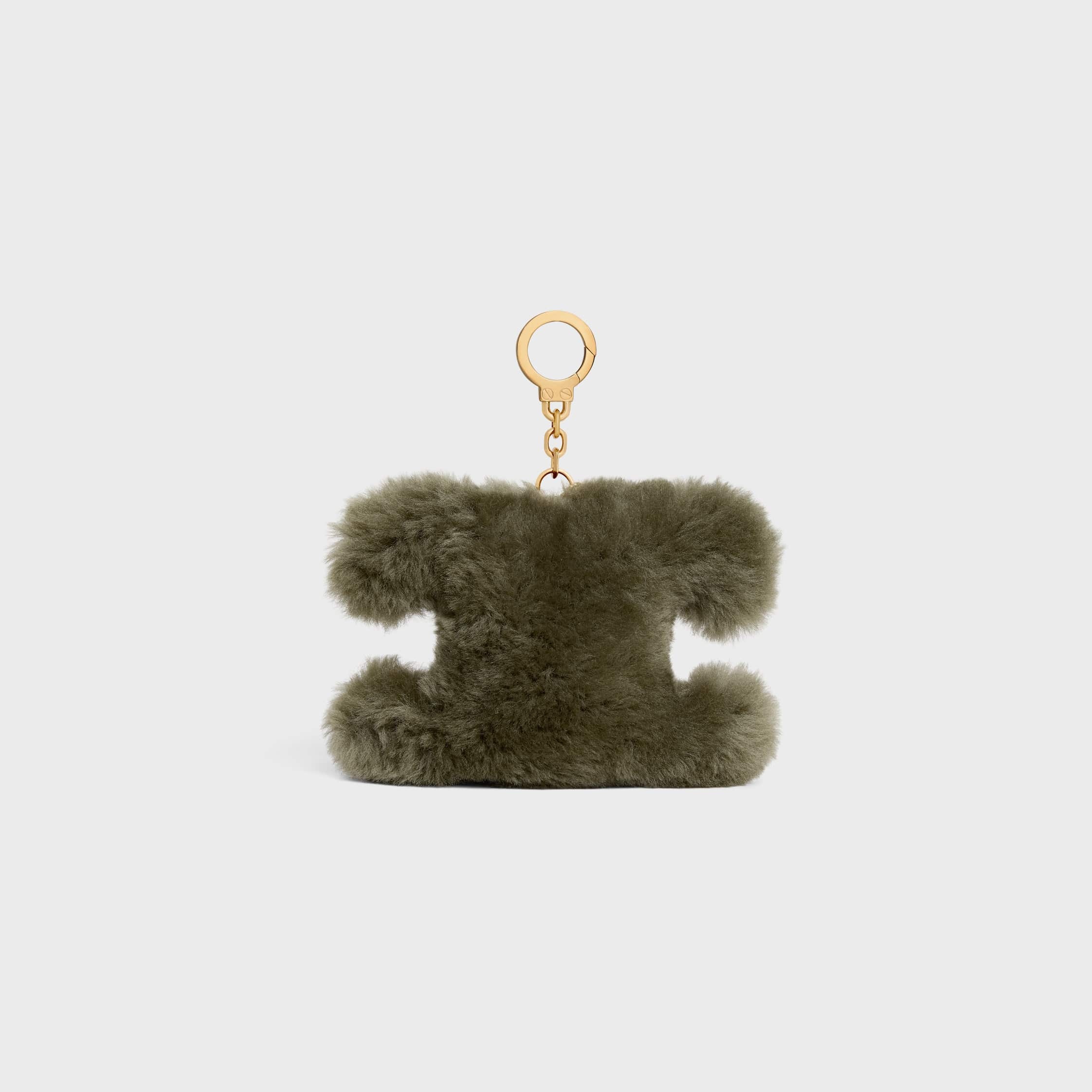 Celine Triomphe Pom-pom Charm In Shearling And Calfskin In Green