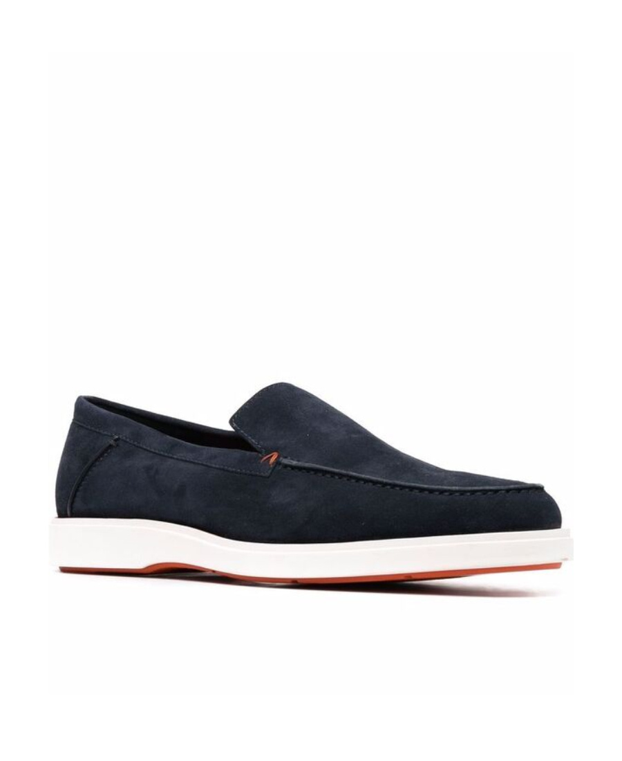 Santoni Leather Loafers Contrast Stitching In Black