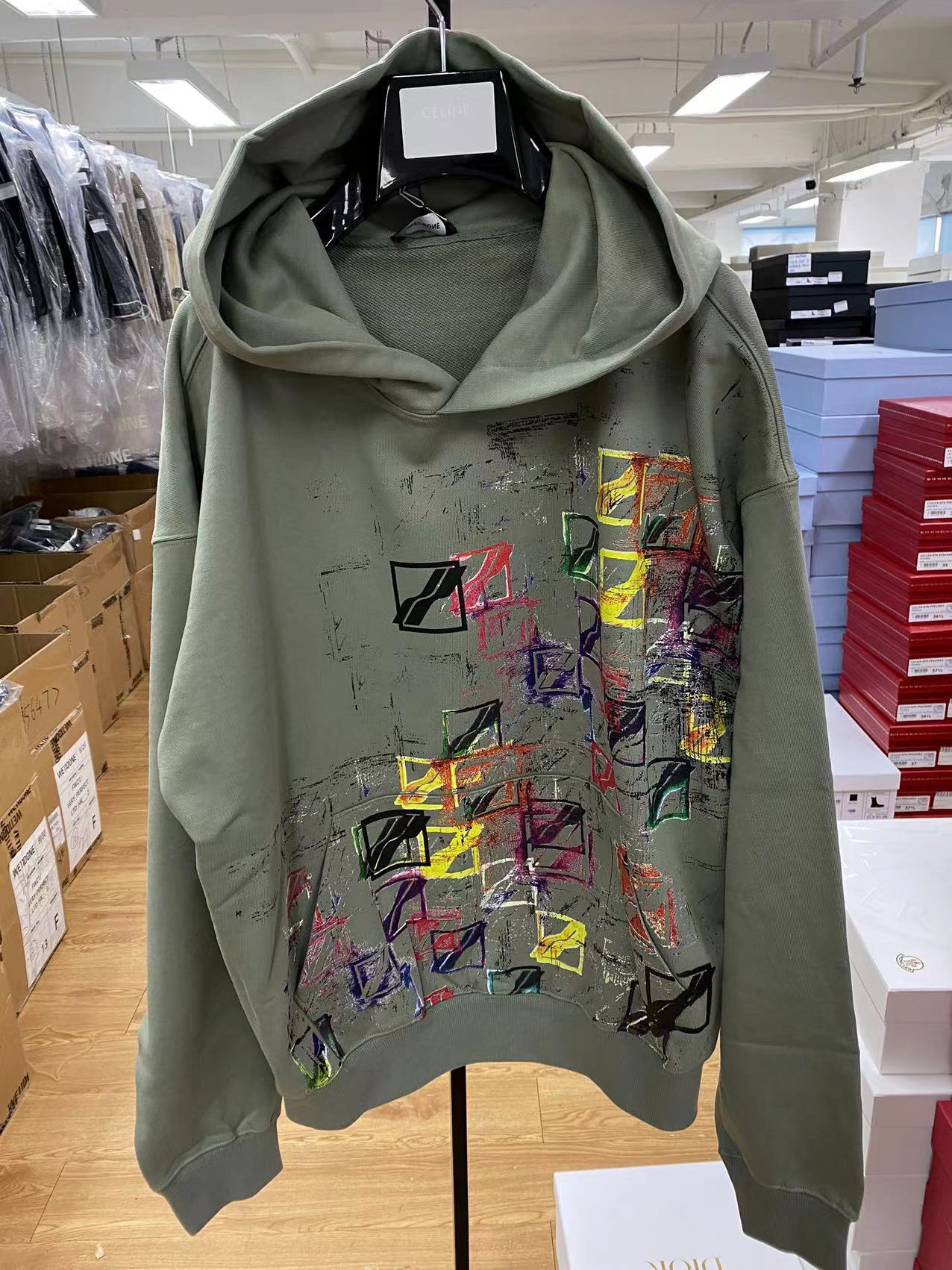 We11 Done Abstract Print Hoodie In Gray