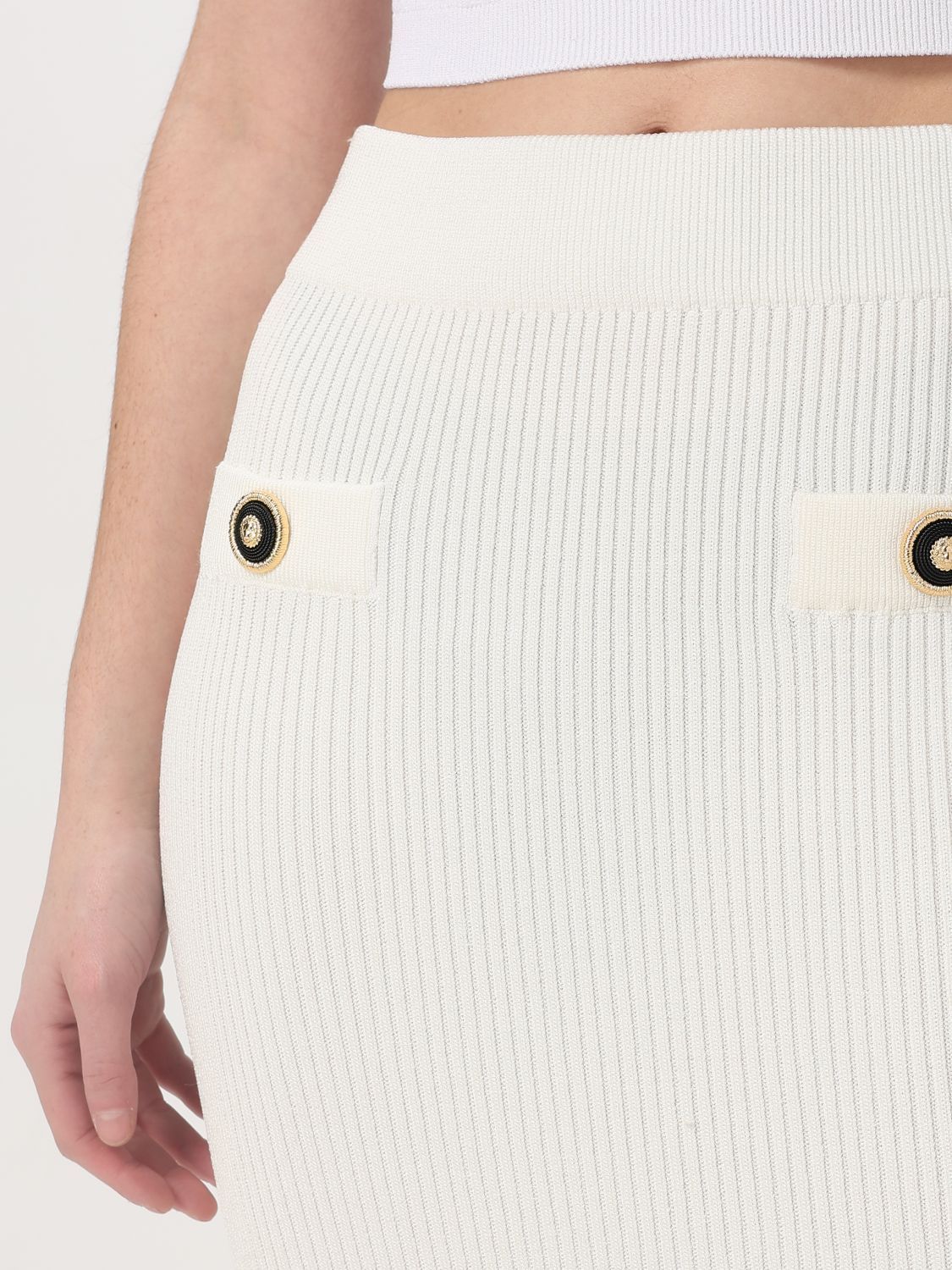 Balmain Ribbed Midi Skirt In White