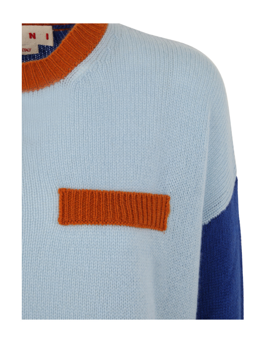Marni Color Block Light Blue Cashmere Sweater In Blue
