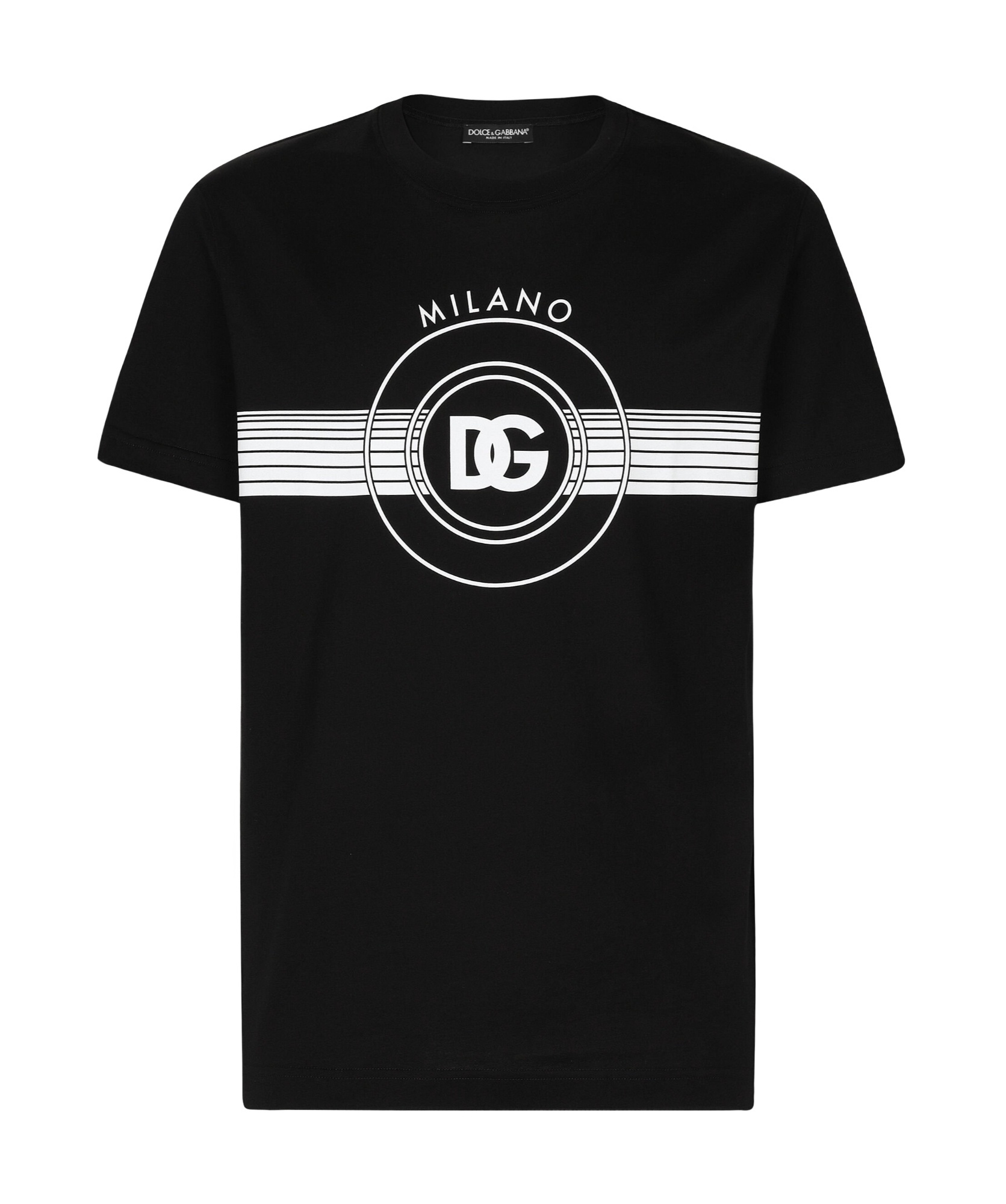 Dolce & Gabbana Black Cotton T-shirt With Large Interlocking Logo Print In Black
