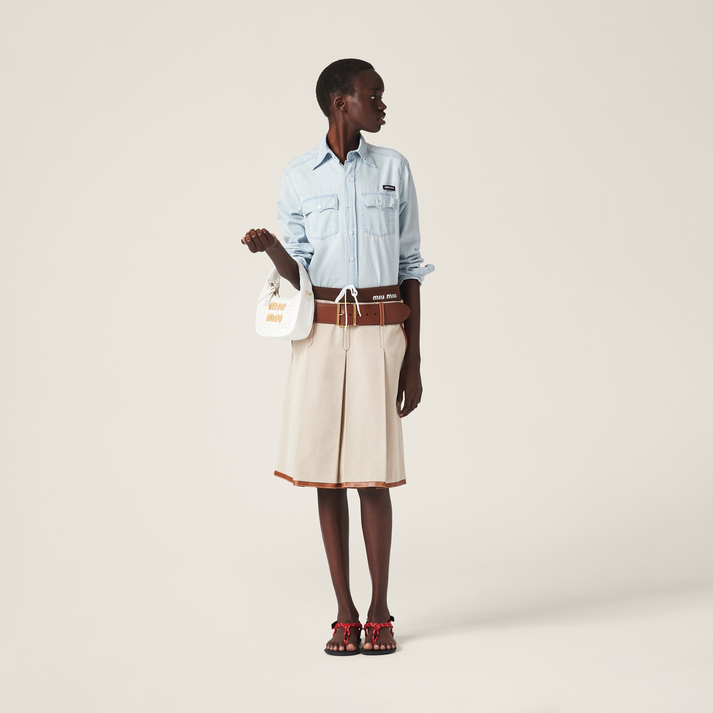 Miu Miu Wander Woven Fabric Hobo Bag In White