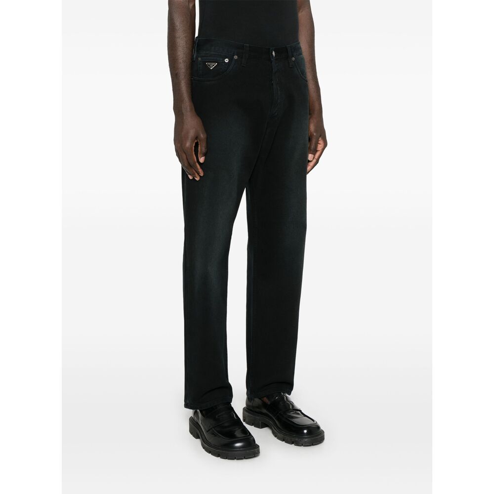 Prada Mens Black Straight-leg Regular Denim Jeans In Black