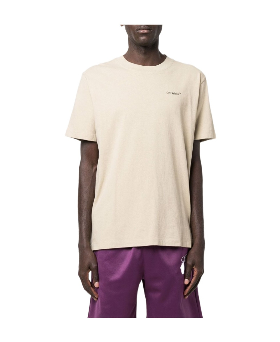 Off-white Ss22 Logo Round Neck Pullover Short Sleeve Loose Fit Khaki In White