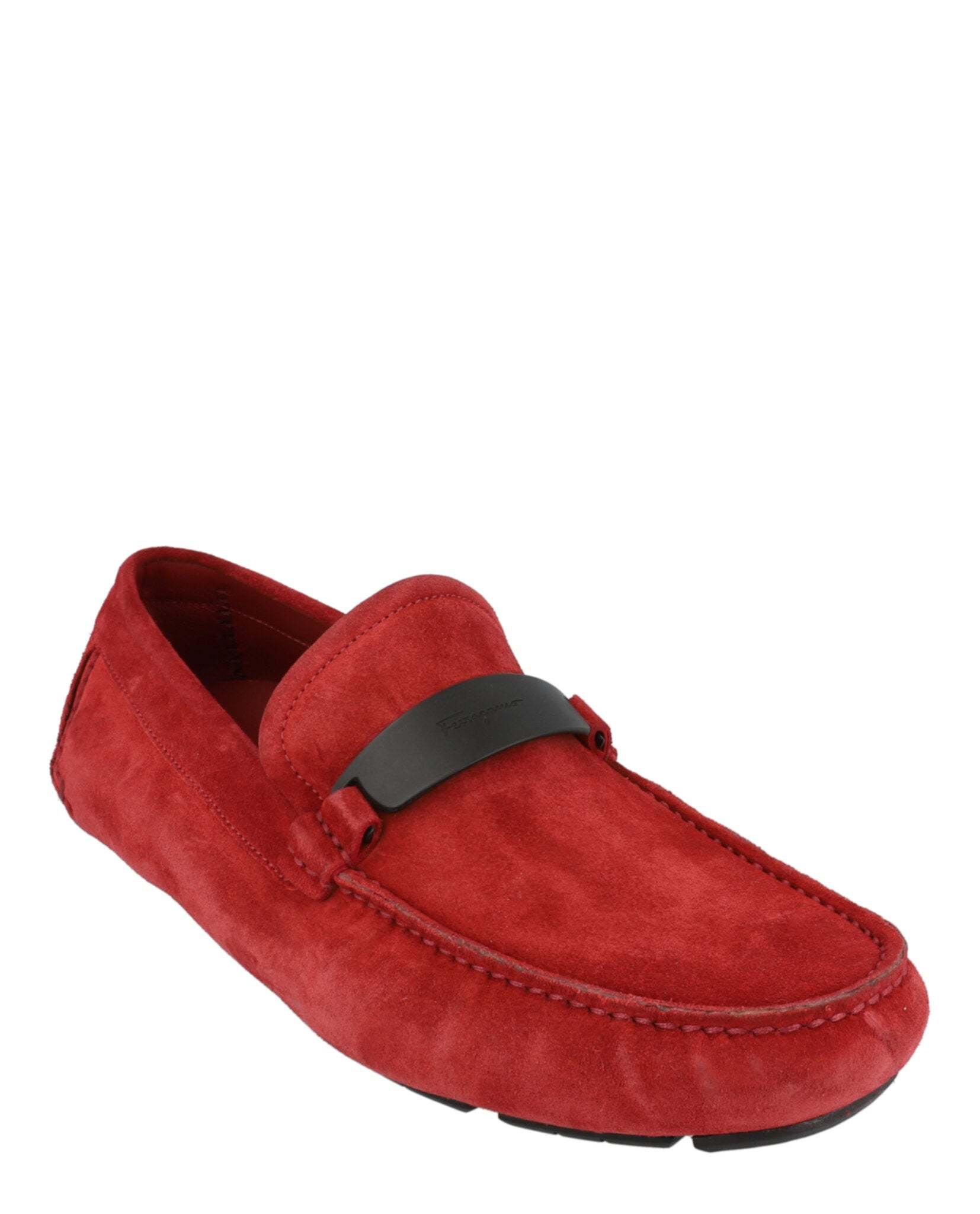 Ferragamo Switch Suede Drivers In Red