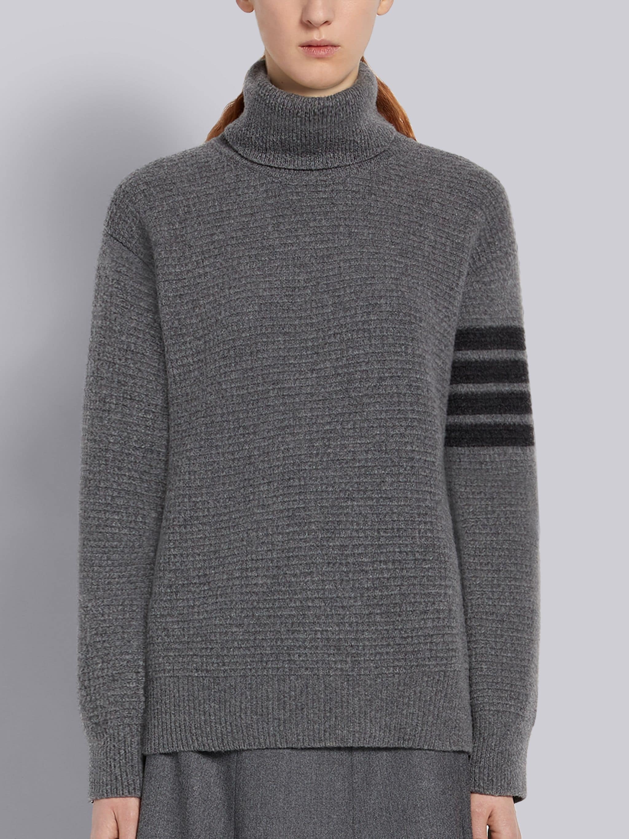 Thom Browne Tonal 4-bar Roll Neck Jumper In Black