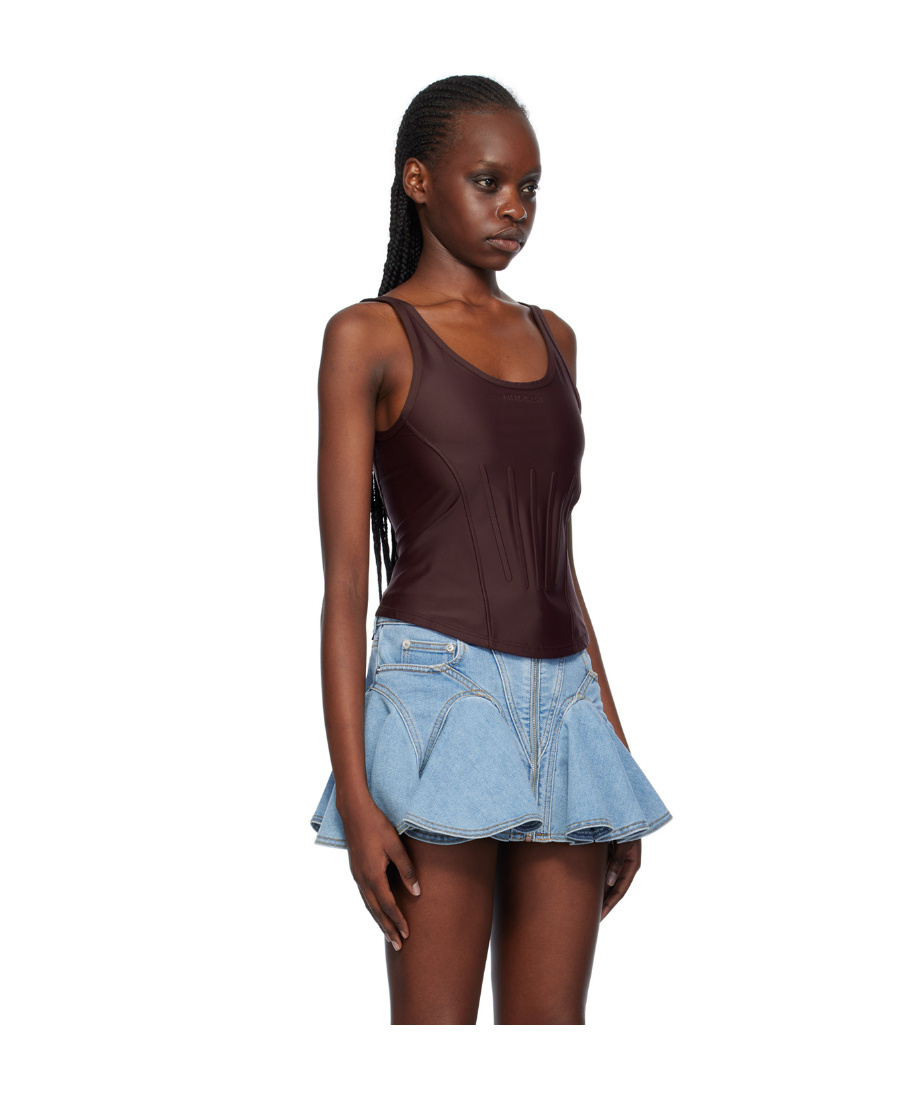 Mugler Burgundy Corseted Tank Top In Brown