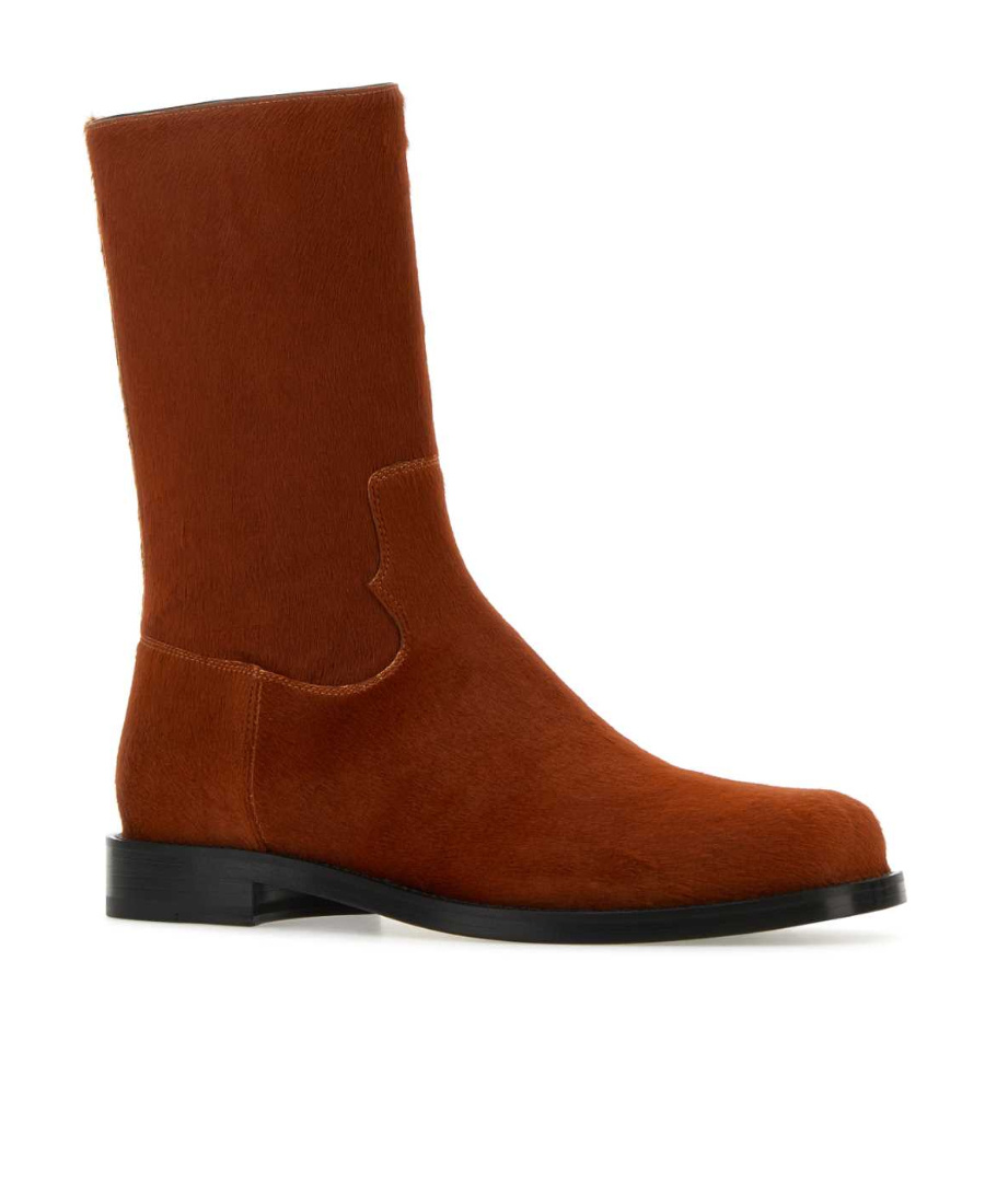 Dries Van Noten Calfhair Square Toe Ankle Boots In Brown