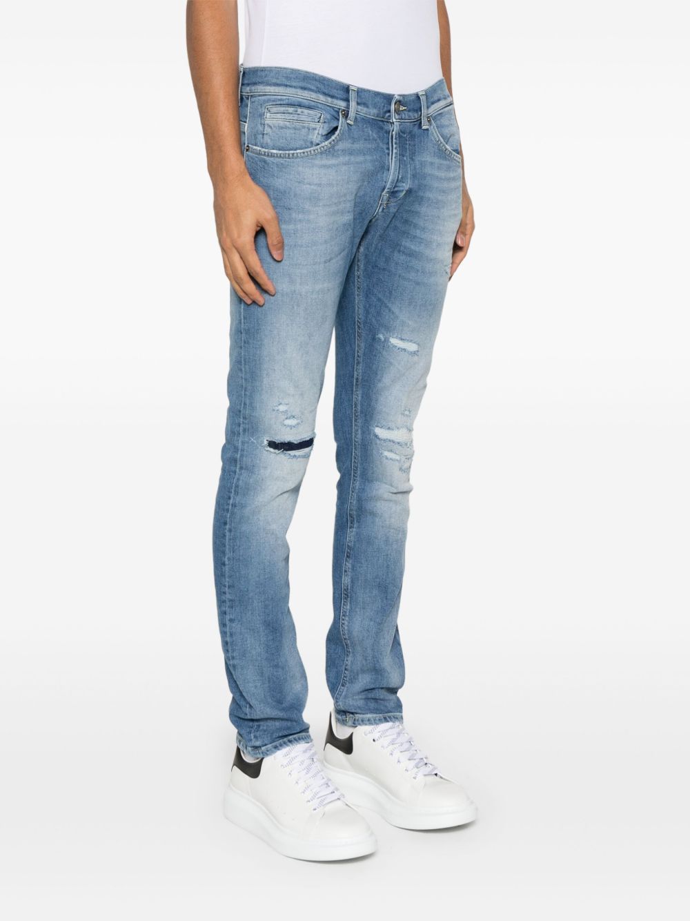 Dondup George Distressed Five-pocket Belted Trousers In Blue