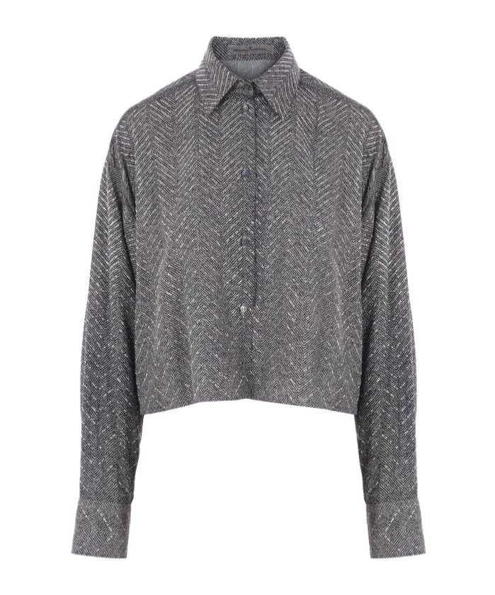 Ermanno Scervino Herringbone Crystal-embellished Shirt In Gray