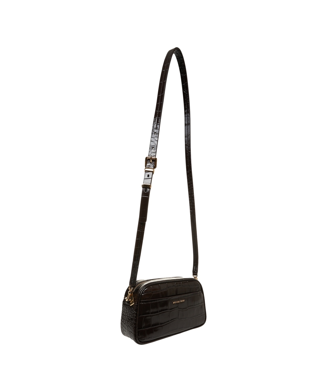 Michael Kors Jet Set Crocodile-effect Zip-top Shoulder Bag In Brown