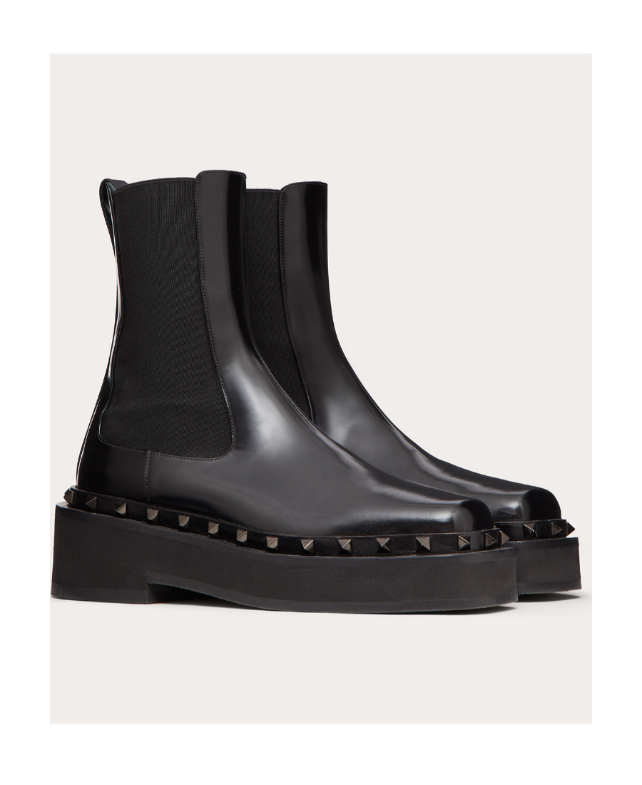 Valentino 50mm Rockstud M-way Leather Ankle Boots In Black