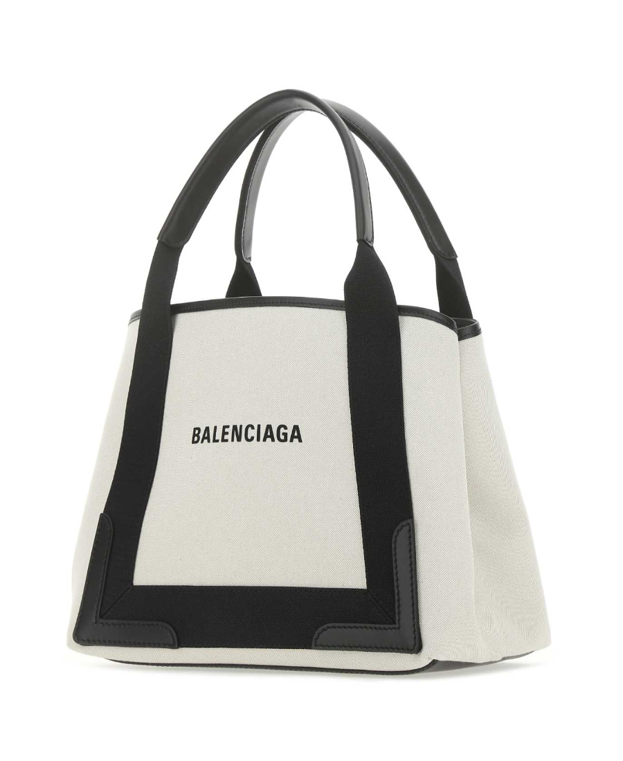 Balenciaga Md Navy Cabas Canvas Tote Bag In Black