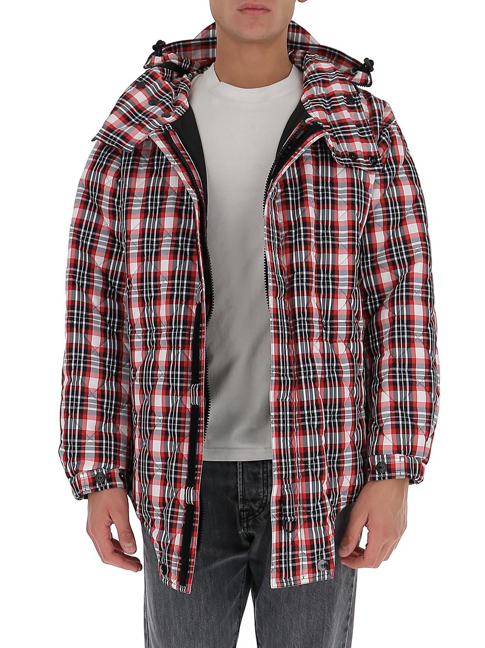 Burberry Check-print Parka Jacket In Gray