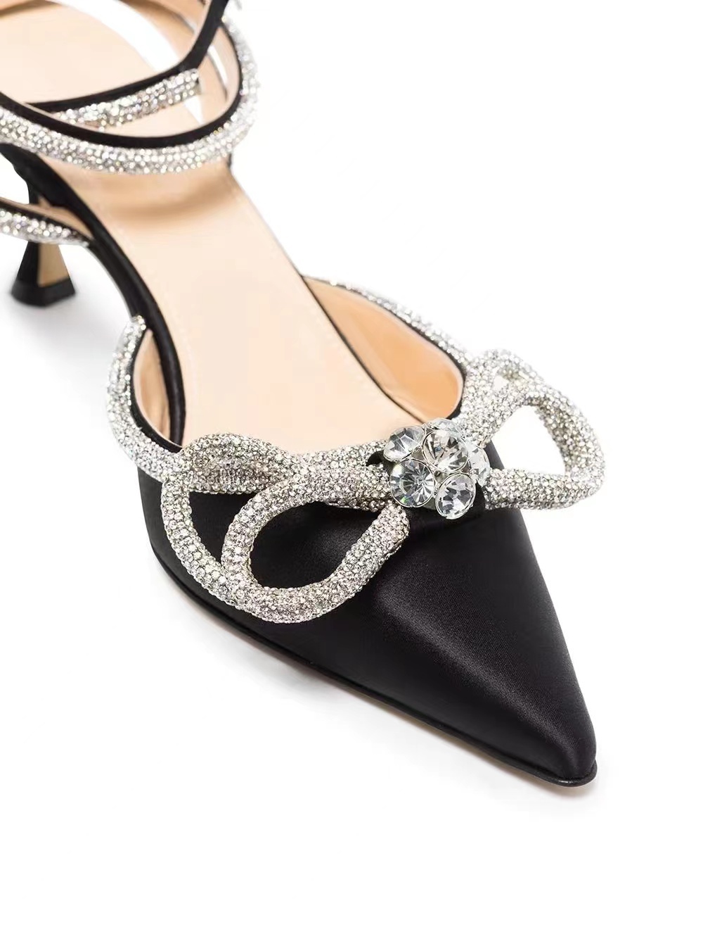 Mach&mach 65 Double-bow Crystal-embellished Satin Pumps In Black