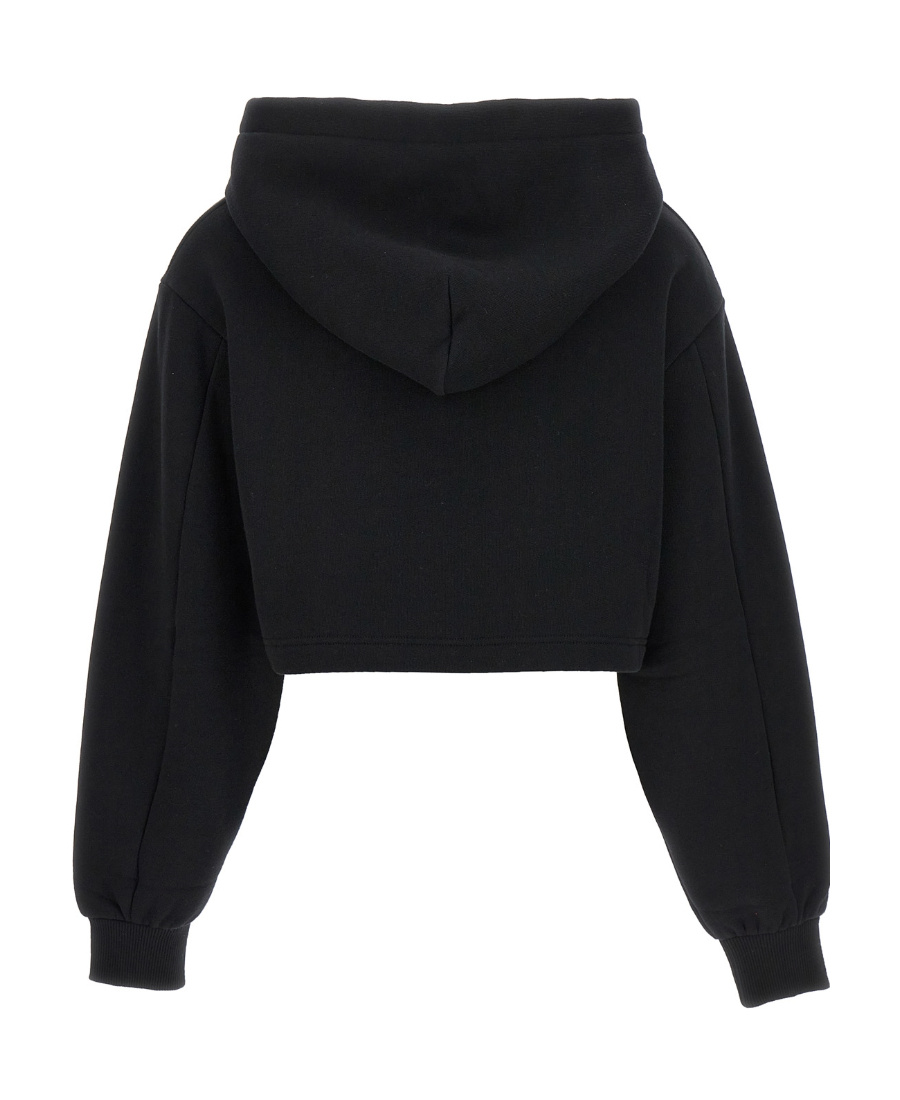 Dolce & Gabbana Cropped Jersey Hoodie With Embroidered Dg Patch In Black