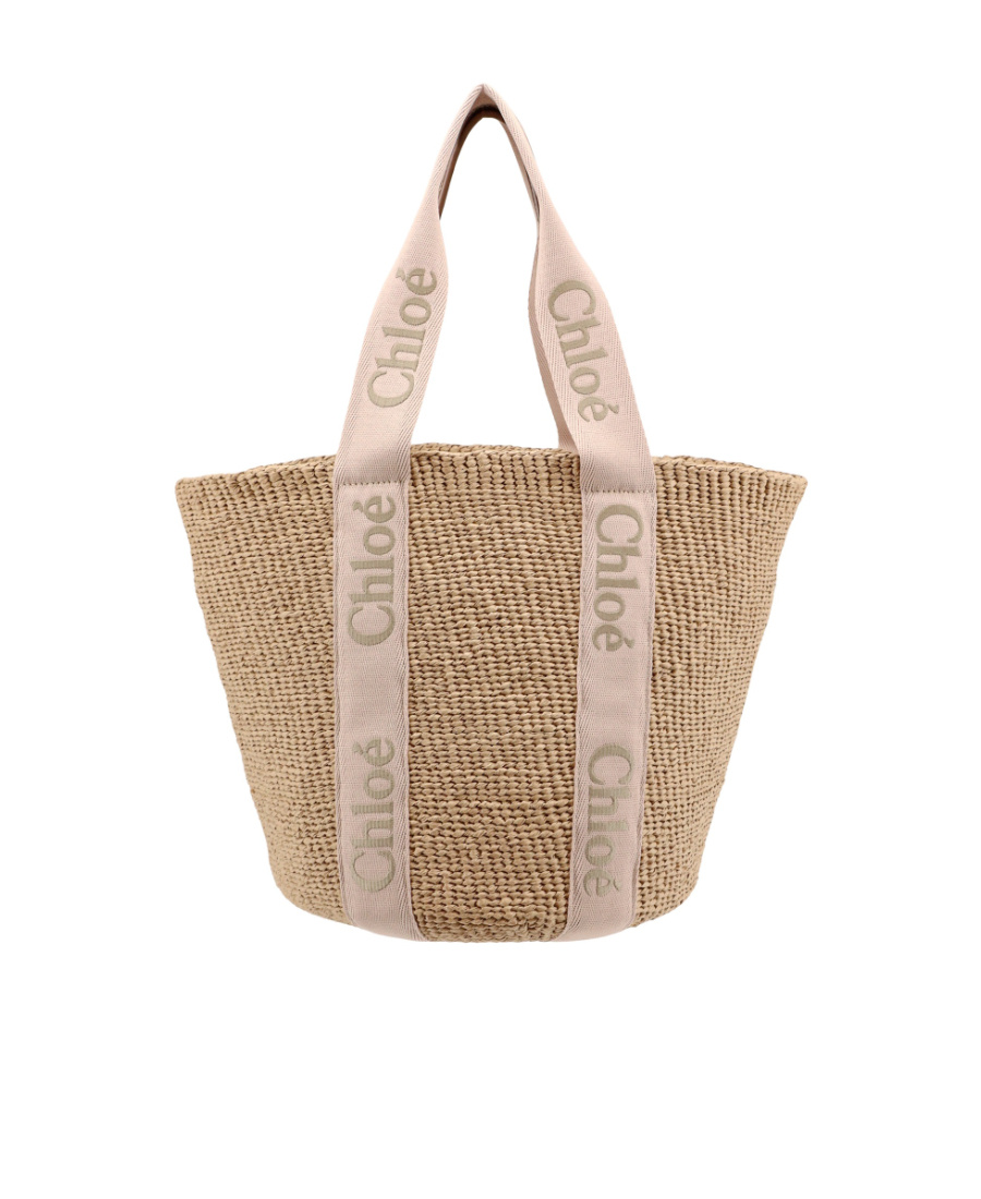 Chloé Large Woody Basket Bag In Natural Fibers In Nude