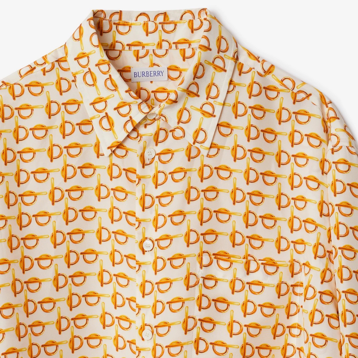 Burberry B-closure Print Silk Poplin Shirt In Nude