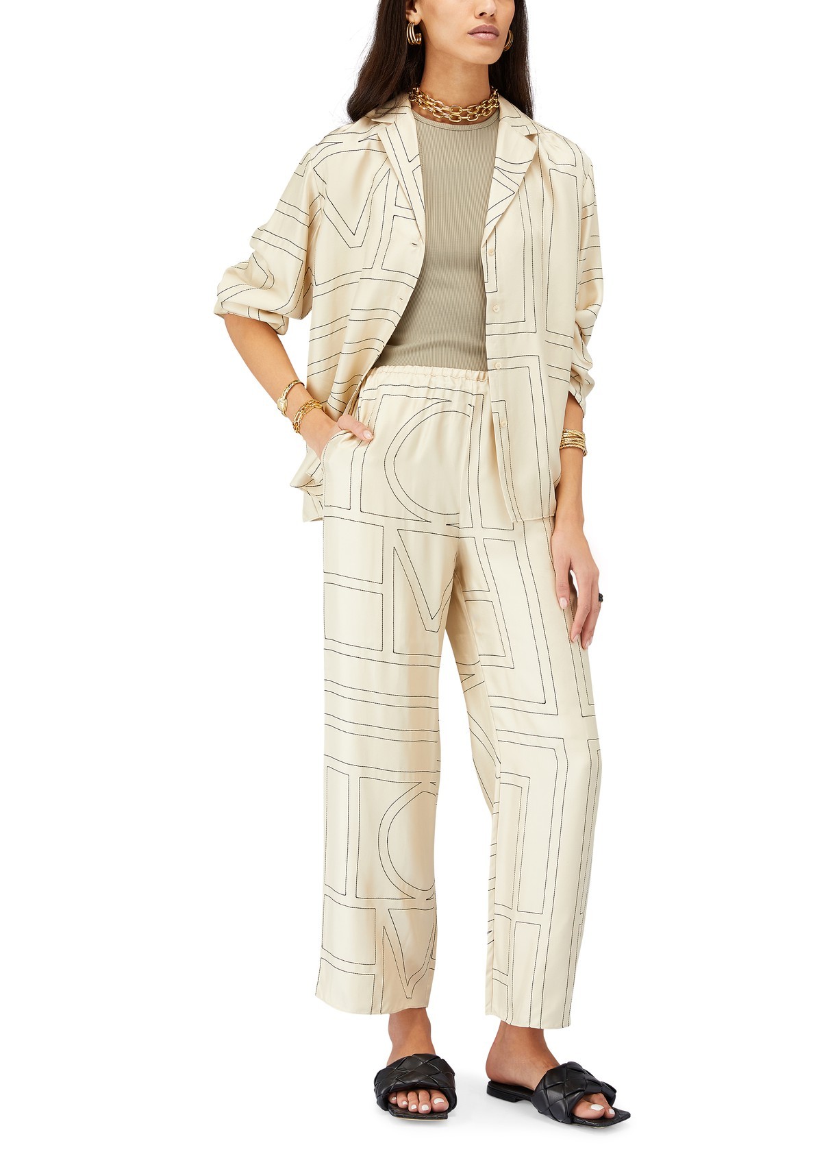 Totême Toteme Monogram Embroidered Pajama Pants In White