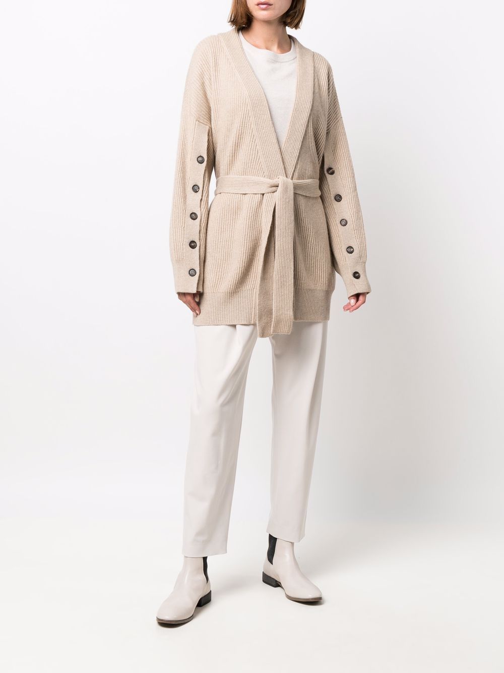 Brunello Cucinelli Buttoned-sleeves Cashmere Cardigan In Nude