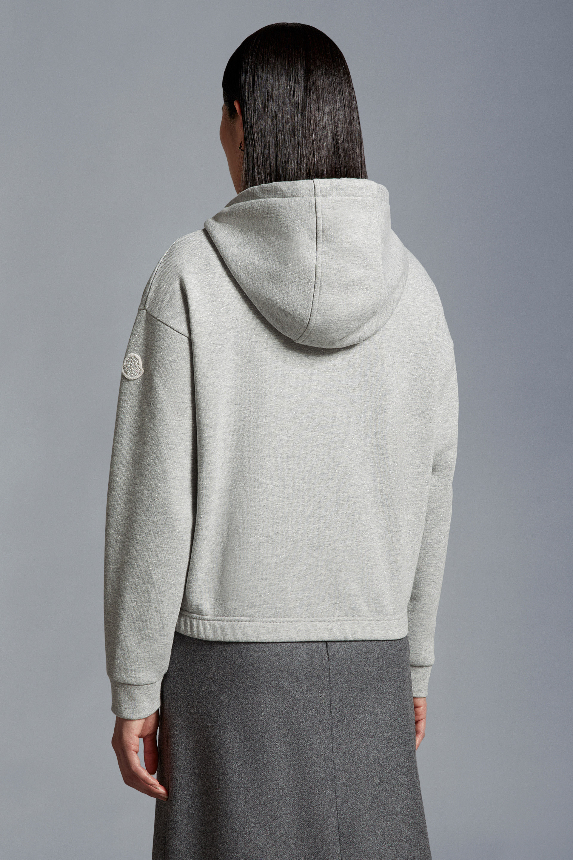 Moncler Logo-patch Cotton Hoodie In Gray