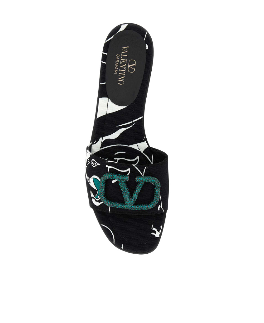 Valentino Pattern-printed Slip-on Sandals In Black