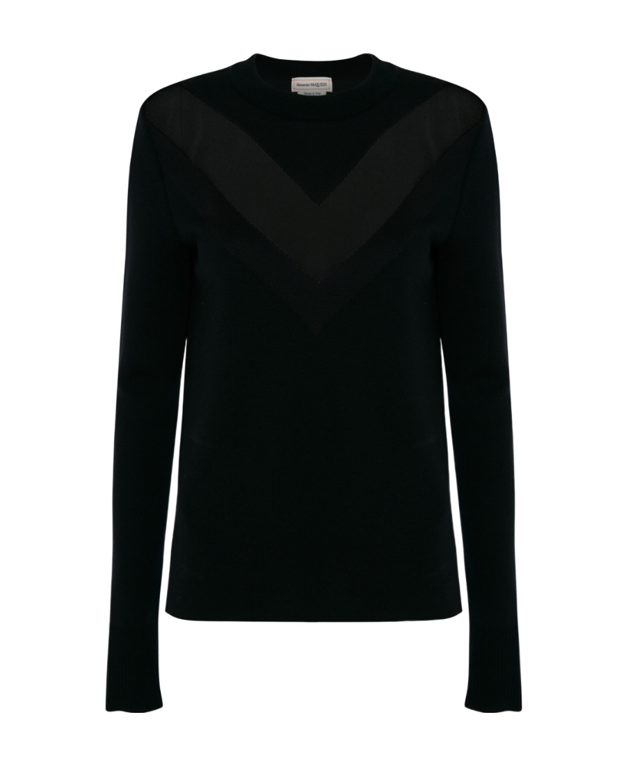 Alexander Mcqueen Translucent Ribbed-knit Crew-neck Jumper In Black