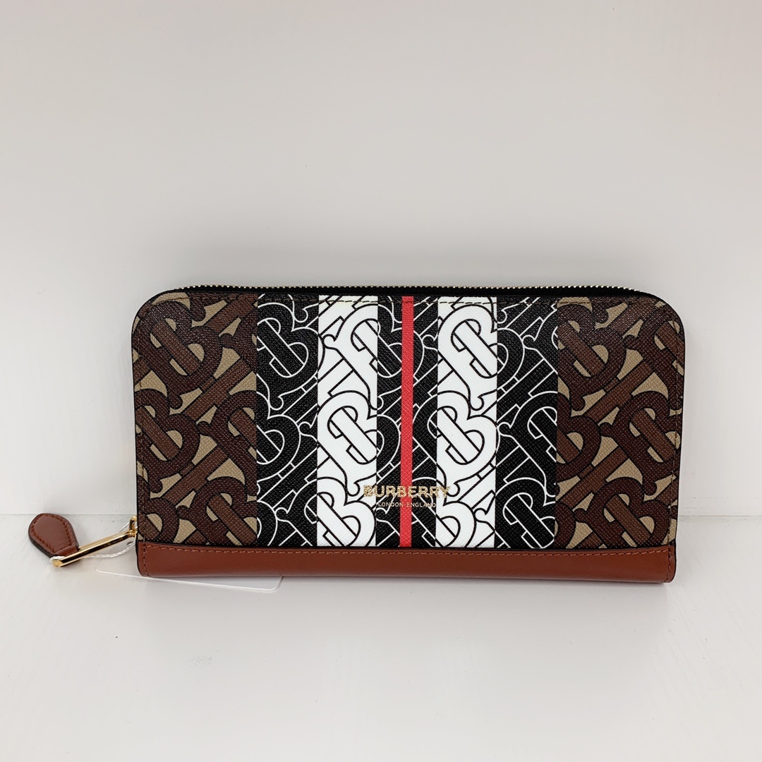 Burberry Monogram Stripe E-canvas And Leather Ziparound Wallet In Brown