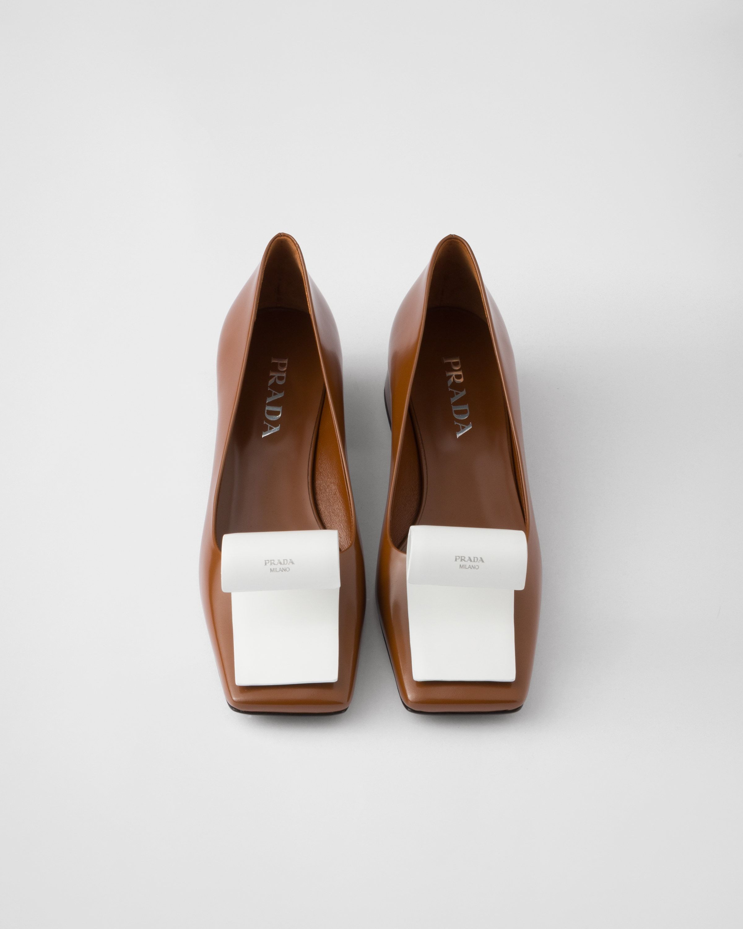Prada Scarpe Con Tacco In Pelle Bicolor  Donna In Tobacco Color/white