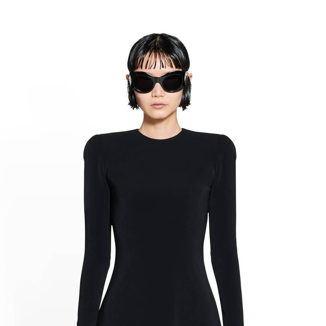 BALENCIAGA BALENCIAGA CREWNECK PLEATED LONG-SLEEVED DRESS