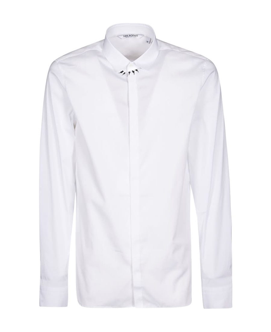 Neil Barrett Thunderbolt Print Long-sleeve Shirt In White