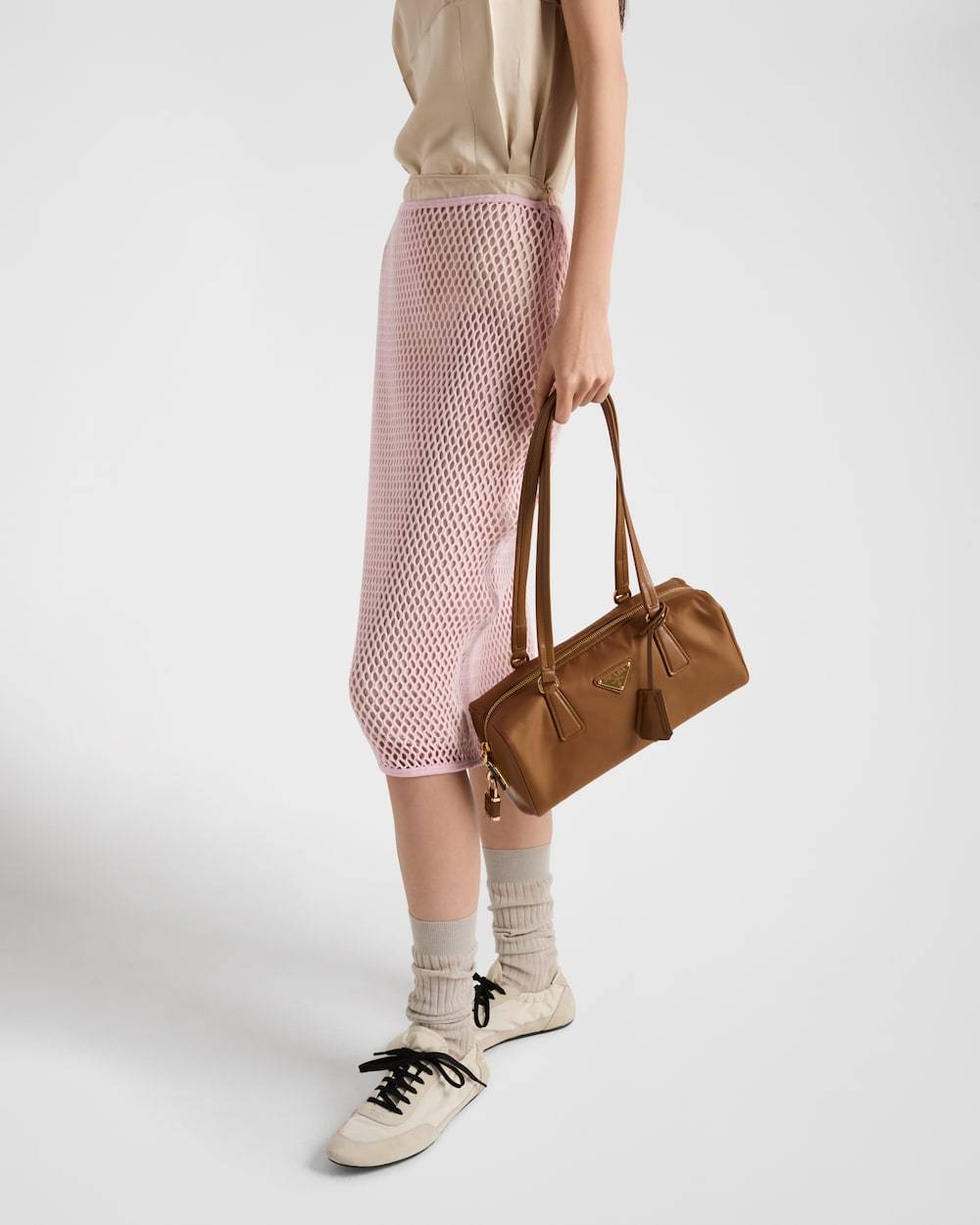 Prada Open Weave Midi Skirt In Pink