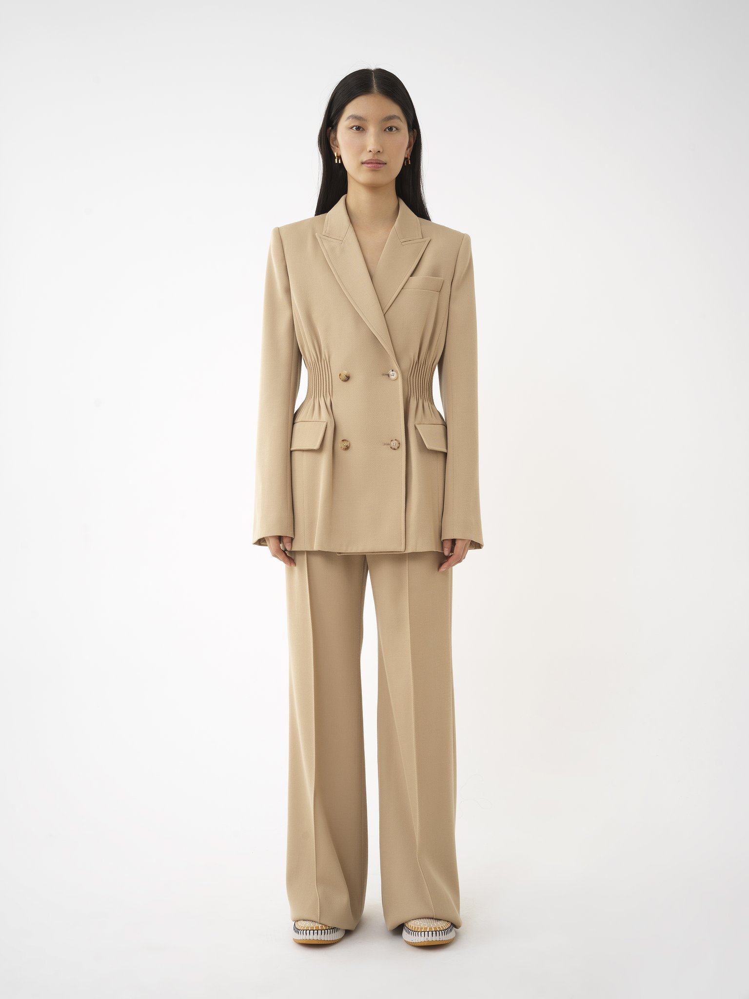Chloé Double-breasted Jacket In Soft Wool In Nude