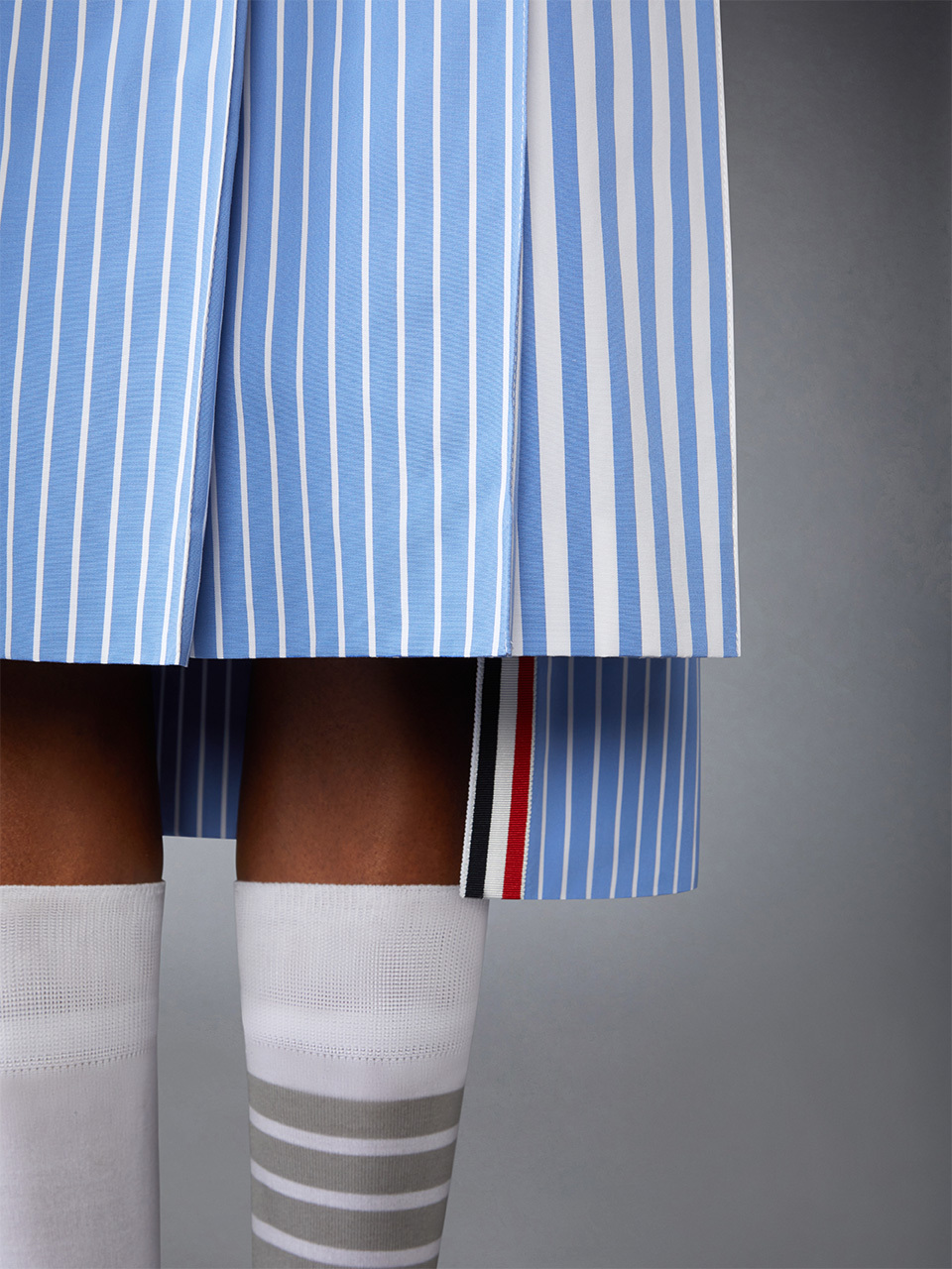 Thom Browne Pleated Striped Midi Skirt In Blue