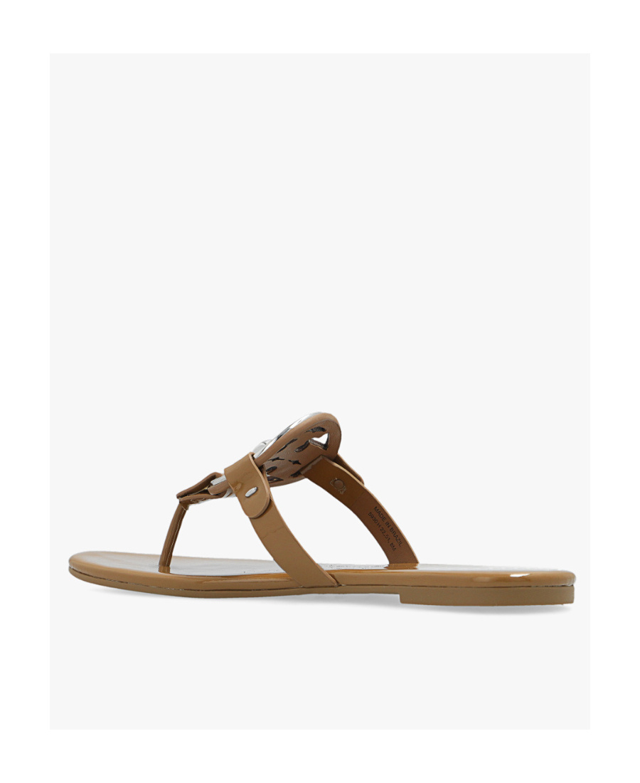 Tory Burch Logo-plaque Open-toe Slides In Brown